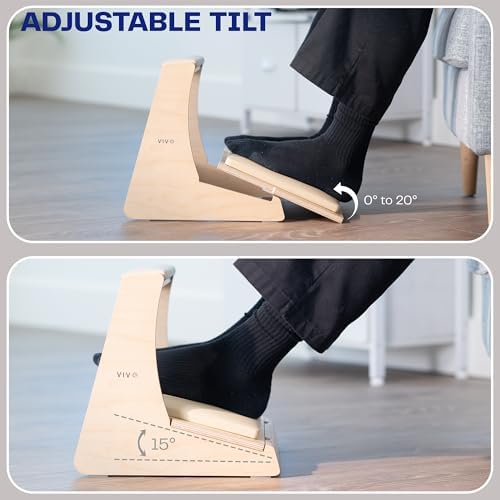 VIVO Under Desk Footrest with Hidden Storage Compartment for Shoes, Tilting Platform and Leg Rest with Thick Padding, Light Wood, STAND-FT03