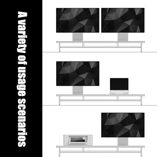 FENSULN Dual‑Tier Monitor Stand for Modern Desk Setup – Minimalist Wooden and Metal Riser Shelf with Transparent Acrylic Feet for Dual Monitors, Laptops, Home Office Aesthetic，Brown and White