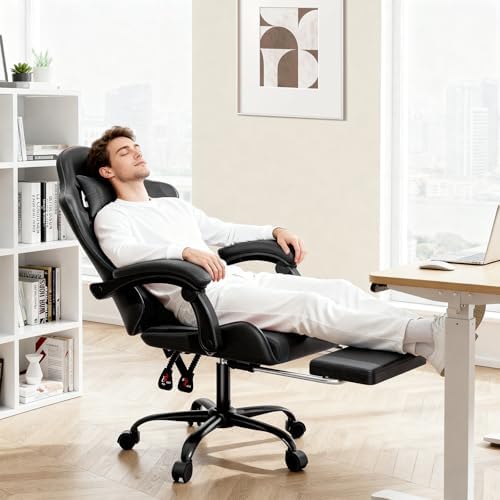 MoNiBloom Gaming Chair, Footrest & Lumbar Support, Height Adjust, Black