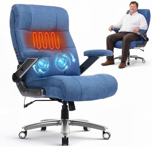 Big and Tall Office Chair with Kneading Massage, Comfy and Heavy Duty (Fabric Blue)