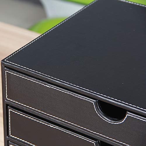 High-end PU Leather Desk Organizer File Cabinet Executive Office Supplies Desktop Filing A4 File Cabinet Stackable Storage Organizer Box with 3 Drawers (Black)…