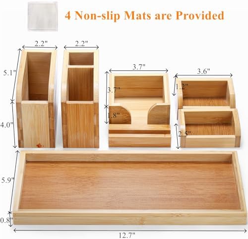 Cididu Bamboo Vanity Tray, 7 Pieces Adjustable Pen Holder Stationery Caddy