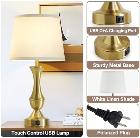 Luvkczc 22" Gold Table Lamps Set of 2 - Modern Luxury Bedside Lamps