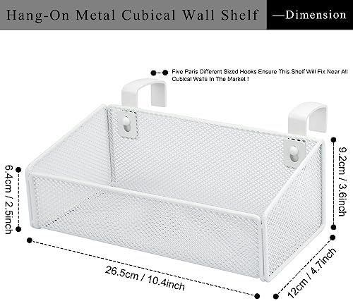 JDYOOMI Cubicle Shelf - Hanging Floating Shelves Storage Organizer for Office Cubicle Wall/Desk Partitions Easy Hang-on Metal Mesh Cubicle File Holder with 5 Pairs Plastic Hangers (White)