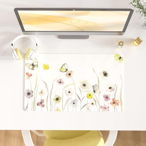 Faux Leather Large Mouse Pad, Office Desk Mat, 23.6"x13.8", Butterflies