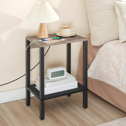 HOOBRO Side Table with Charging Station, 2-Tier Small End Table