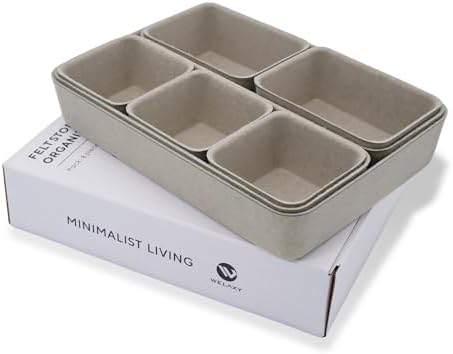Welaxy Office Felt Desk Drawer Organizer Tray 8pc Stone Natural Storage Bin