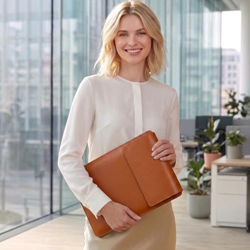 13 Inch Laptop Sleeve for Mac NEO, Precision-Fit Leather Case with Stand and Mouse Pad, Slim Protective Computer Sleeve with Accessory Pouch, Soft Lining,Brown