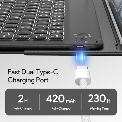 YBING for iPad Air 13 Inch & Pro 12.9 Case with Keyboard and Mouse, 7 Colors Backlit Detachable Keyboard & 360° Rotating Cover (iPad Placed Horizontal or Vertical) with Pencil Holder (Black)