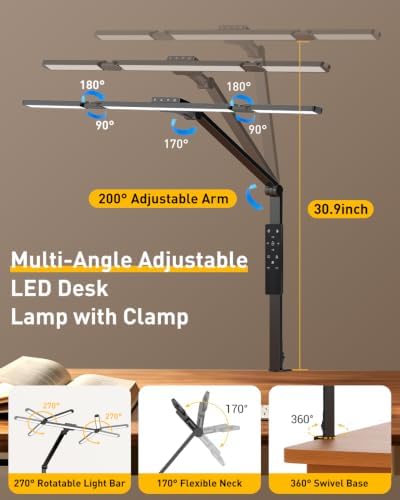 GUARDKING Adjustable LED Desk Lamp for Home Office with Clamp& Dual Control