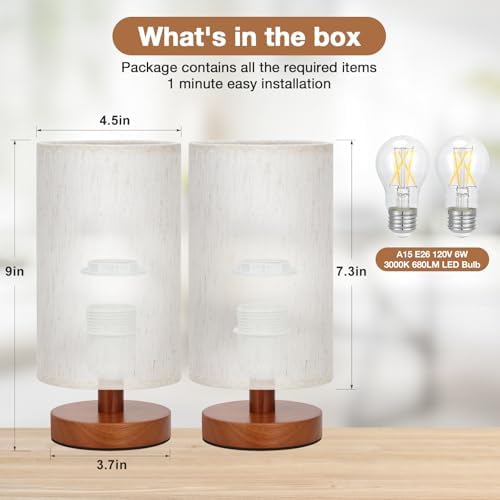 Desk Small Lamps Set of 2 (Cream Shade - Walnut Base, 9" Inline Control)
