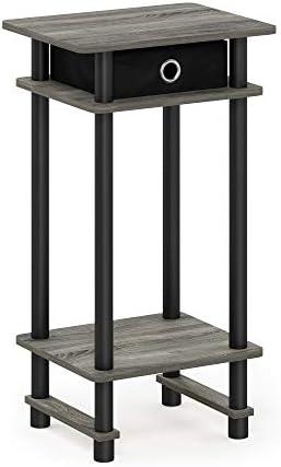 Furinno Turn-N-Tube Toolless 3-Tier Side Table with Storage Bin, Grey Oak
