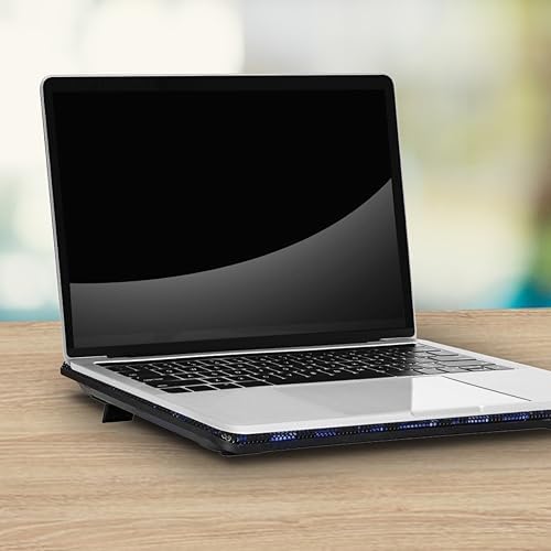 APM Ventilated Laptop Stand, Durable Metal Structure, 2 Silent Fans with Blue LED, Efficient Cooler for 12 to 17 inch Laptop, Adjustable Height 571929