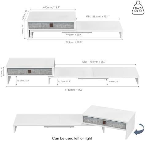 Fenge Triple Monitor Stand with Storage Drawer, Adjustable Length and Angle