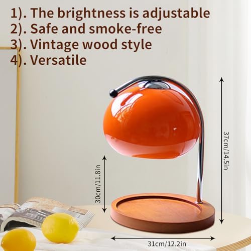 Topyond Aroma Wax Melting Lamp, Retro Wood Glass Candle Warmer，Orange Red