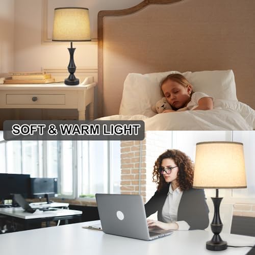 LALISU Touch Table Lamps Set of 2, Farmhouse Table Lamp with USB Charge