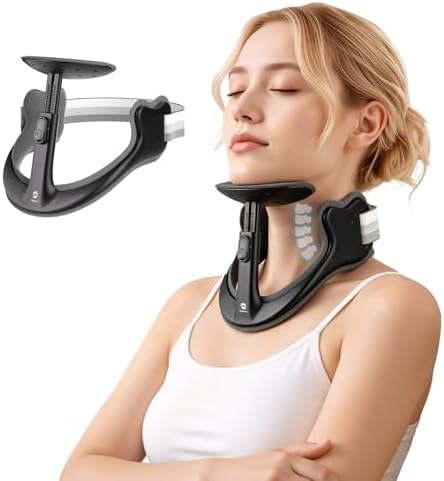 Posture Corrector for Neck & Cervical Spine Alignment - Memory Foam Support for Pain Relief, Tech Neck, 360° Adjustable Neck Collar, (Black, Large)