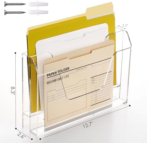 Acrylic Hanging Wall File Organizer, 2-Tier Mail Organizer Wall Mounted Magazine Wall File Holder, Paper Folder Organizer for Office, Desk, School