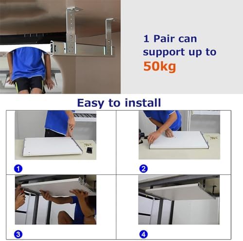 V3VOGUE 1-Pair Heavy Duty Metal Runners Slides 50kg Load - with Ball Bearing and Height Adjustable, for Drawer/Keyboard Shelf/Bookshelves/Piano, Under Desk Keyboard Tray Sliding Rails