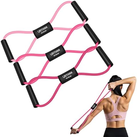 Figure 8 Resistance Bands for Arm, Back – 3-Level Latex Heavy Exercise Bands with Handles for Strength Training, Full Body Workout, Physical Therapy, Pilates, Yoga, Home Gym Equipment for Women