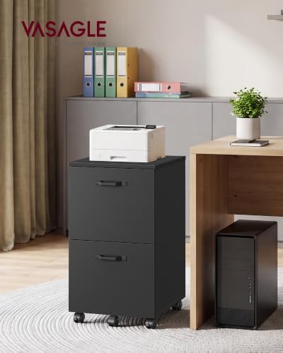 VASAGLE CUSTOS Collection - 2-Drawer File Cabinet, Small Rolling Filing Cabinet for Home Office, Printer Stand, for A4, Letter-Size Documents, 15.7 x 16.5 x 27.6 Inches, Matte Black UOFC040B16V2S