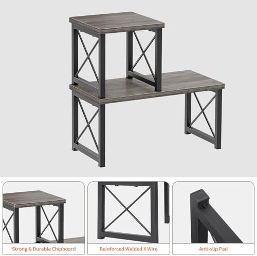 Honiter Desk Shelf for Top of Desk, Wood Desktop Shelf, 2 Tier Adjustable Bookshelf Organizer, Freestanding Stackable Desk Stand Storage Organizers Kitchen Counter Display Rack