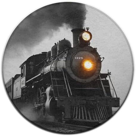 Fashion Round Area Rug Large Non Slip Carpet Unisex Home Decor Mat Black Steam Train