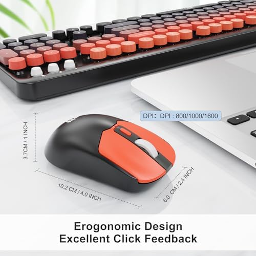 FOPETT Wireless Keyboard and Mouse Combo, 104 Keys Full-Sized 2.4 GHz Round Keycap Colorful Keyboards, USB Receiver Plug and Play, for Windows, Mac, PC, Laptop, Desktop (BlackOrange)