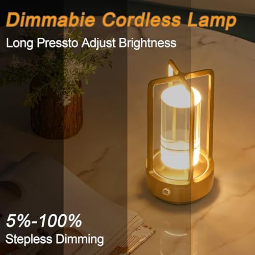 Cordless Table Lamp Rechargeable, Battery Operated Crystal Metal Lamp