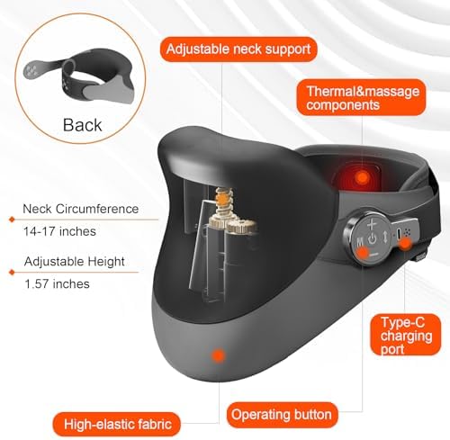 3-in-1 Neck Massager with Height Adjustable Traction, 15-Level Massage & 2 Heat Levels, Electric Cervical Stretcher for Pain Relief, Portable Neck Support for Home Office Travel