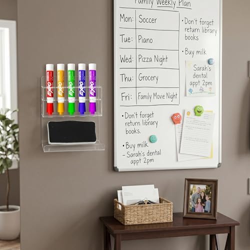 MyGift Clear Acrylic Whiteboard Marker Organizer, Wall Mounted, 5 Slots