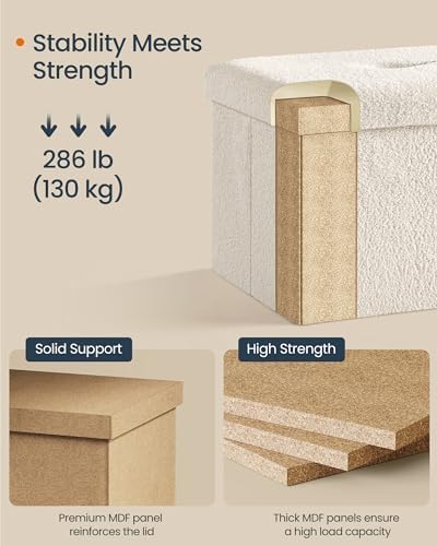 SONGMICS Small Folding Storage Ottoman, 12.2 x 16.1 x 12.2 Inches