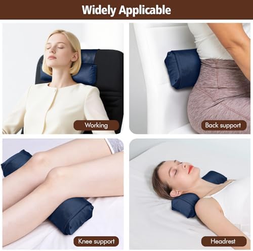 WdFour Velvet Neck & Head Pillow for Recliner Chair, Small Ergonomic Cervical Support Pillow for Home, Office and Travel, Non-Slip Cushion for Tension Relief & Shoulder Comfort (Navy Blue)