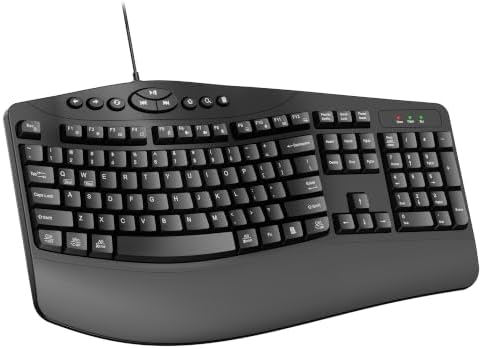 Wired Ergonomic Keyboard, Full-Size USB Computer Keyboard with Wrist Rest