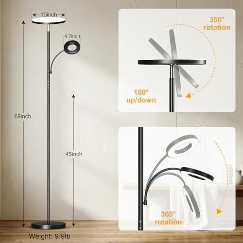 marctronic Floor Lamp, Upgraded 42W 4000LM Super Bright LED Floor Lamp for Living Room Bedroom, Dimmable Standing Reading Floor Lamps with Remote & Touch Control