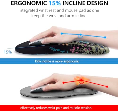 Mouse Pad Wrist Support, Laokiiy 2 in1 Keyboard Wrist Rest+ Ergonomic Mouse Pad, Non-Slip Wrist Rest for Computer Keyboard, Made Easy Typing & Relieve Wrist Pain(Flower)