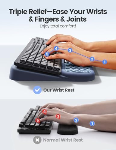 Vaydeer Wrist Rest with Keyboard Stand, Computer Wrist Support Pad, Ergonomic Keyboard Riser Holder Lift Tray with Wrist Pad, Soft Memory Foam Desk Cushion, Palm Hand Typing for Office Home Gift-Blue
