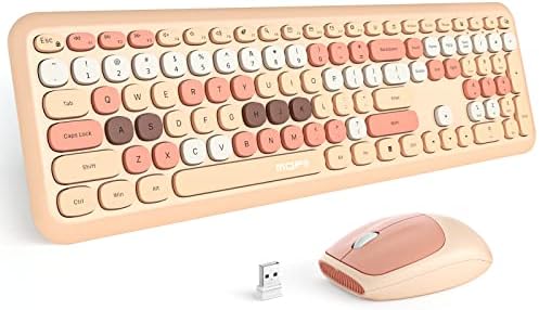 MOFII Wireless Keyboard Mouse Combo, Colorful Compact Full Size Wireless Keyboard and Mouse Set 2.4G Ultra-Thin Sleek Design for Windows, Computer, Desktop, PC, Notebook- Milk Tea Colorful