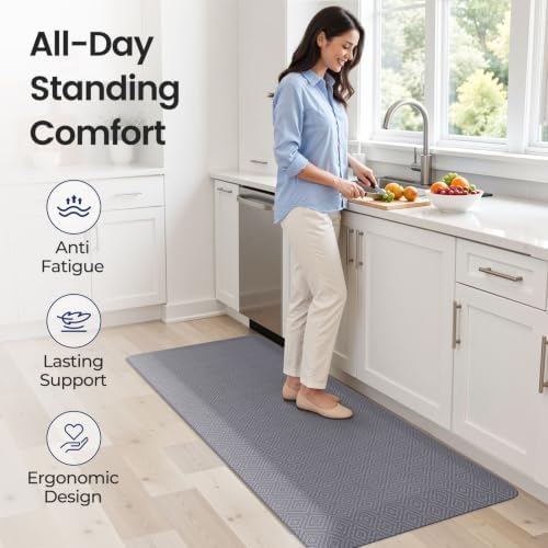 1" Extra Thick Anti Fatigue Kitchen Mats for Floor Standing Desk Mat, Grey