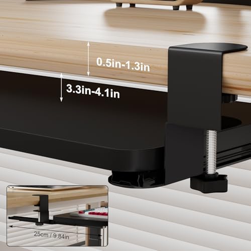 diowewea No-Drill Under-Desk Keyboard Tray, Tray with Adjustable C Clamp, Drawer Desk Extender, Pull Out Keyboard Holder, Black Black