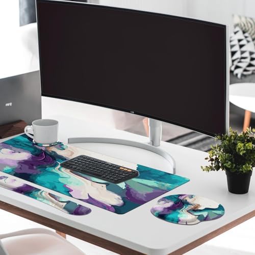 Britimes Keyboard Mouse Pad Set, 4 in 1 Desk Mat Set, Marbling Liquid
