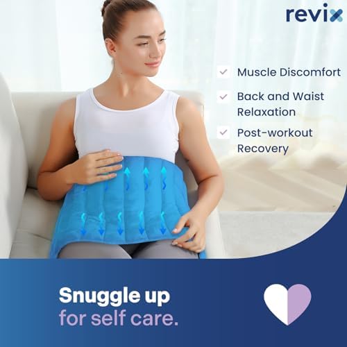 REVIX Extra Large Microwavable Heating Pad for Back, Moist Heat Wrap, Blue
