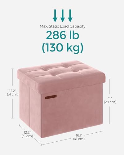 SONGMICS Small Folding Storage Ottoman, 12.2 x 16.1 x 12.2 Inches