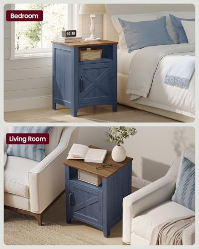 VASAGLE Farmhouse Nightstand with Barn Door, Bedside Table for Bedroom