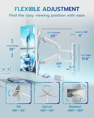 ARES WING 17-40 Inch Ultrawide Vertical Dual Monitor Wall Mount, White