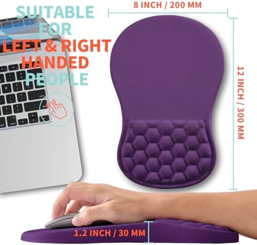 Ergonomic Mouse Pad Wrist Support with Memory Foam Massage Bulge, Carpal Tunnel Pain Relief Mousepad Wrist Rest for Mouse(12x8 inch, Deep Purple)