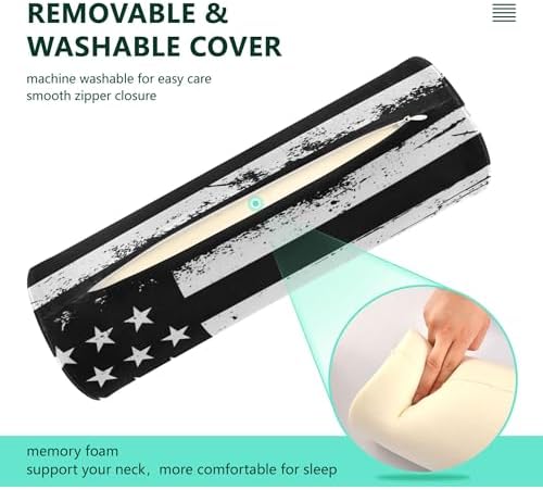 Round Cervical Roll Bolster Pillow Memory Foam Neck Roll Pillow for Sleeping Round Pillow for Neck Cylinder Bolster Pillow Bed Support Vintage American Police Support Flag