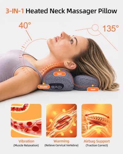 3 in 1 Cordless Heated Neck Massager Pillow for Deep Tissue