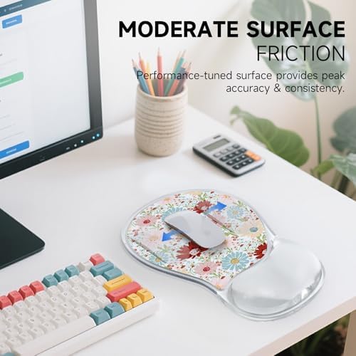 AUPET Ergonomic Mouse Pad with Gel Wrist Support – Non-Slip Mouse Mat with Comfortable Memory Gel Cushion – Relieves Wrist Pain – Designer Pattern for Home Office & Gaming (Colorful Daisy)