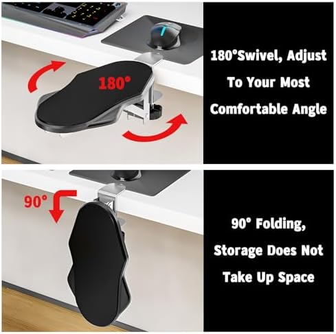Arm Rest for Desk, Ergonomic Foldable Elbow Rest for Computer Desk, Adjustable Rotating Desk Extender Tray, Mouse Arm Bracket for Couch Keyboards Office Chair Car Massage Table (Black)